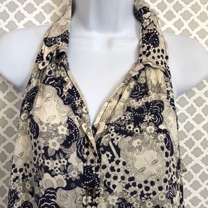 Anthro Maeve Navy ivory floral faces sleeveless